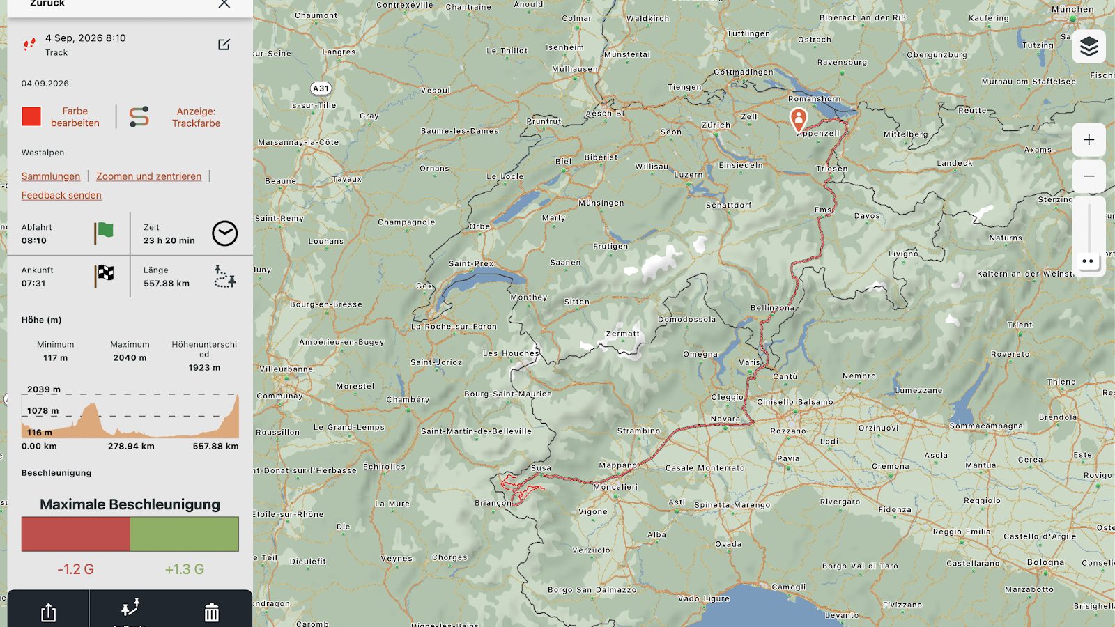 Sprinterli mit Anhänger und Motorrädern auf der Anreise nach Sestriere